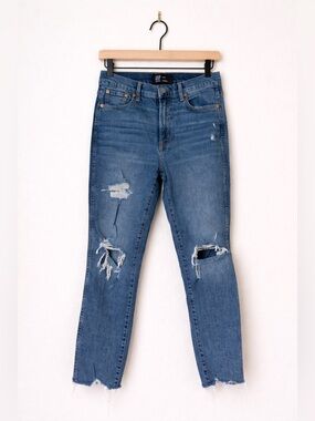 GAP Cigarette Jeans Distressed Raw Hem Medium Wash Size 27
